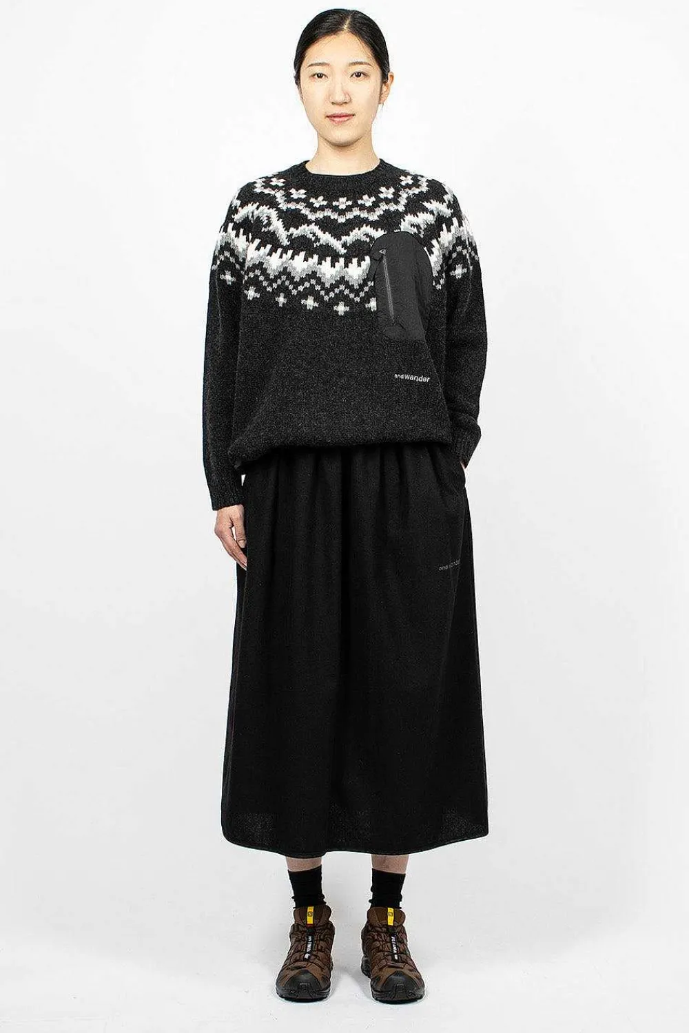 and wander Re Wool Tweed Skirt Black| Skirts