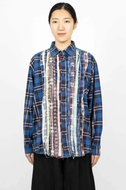 Needles Rebuild Ribbon Flannel Shirt Navy| Shirts