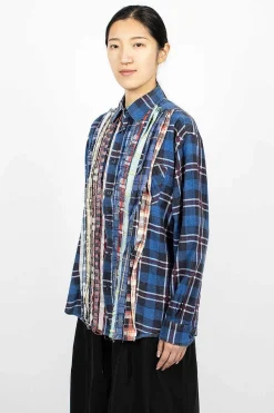 Needles Rebuild Ribbon Flannel Shirt Navy| Shirts