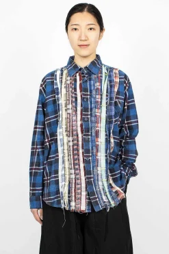 Needles Rebuild Ribbon Flannel Shirt Navy| Shirts