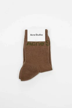 Acne Studios Ribbed Logo Socks Khaki| Tights & Socks