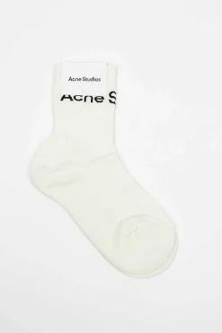 Acne Studios Ribbed Logo Socks White| Tights & Socks