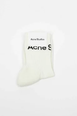 Acne Studios Ribbed Logo Socks White| Tights & Socks