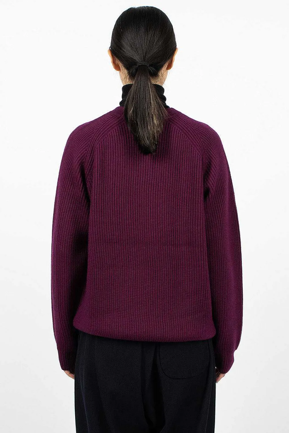 6397 Ribbed Raglan Crewneck Plum| Knitwear