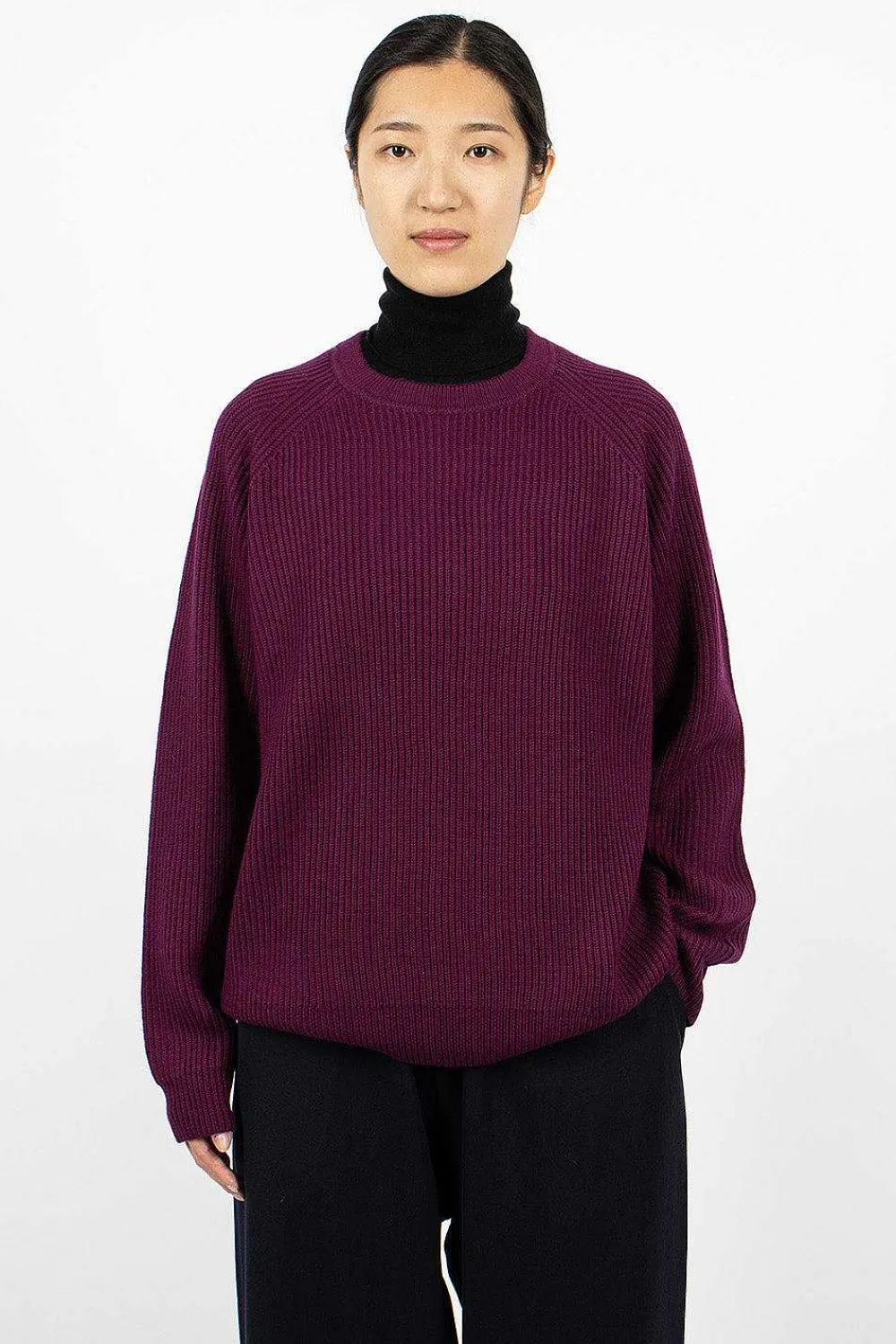 6397 Ribbed Raglan Crewneck Plum| Knitwear