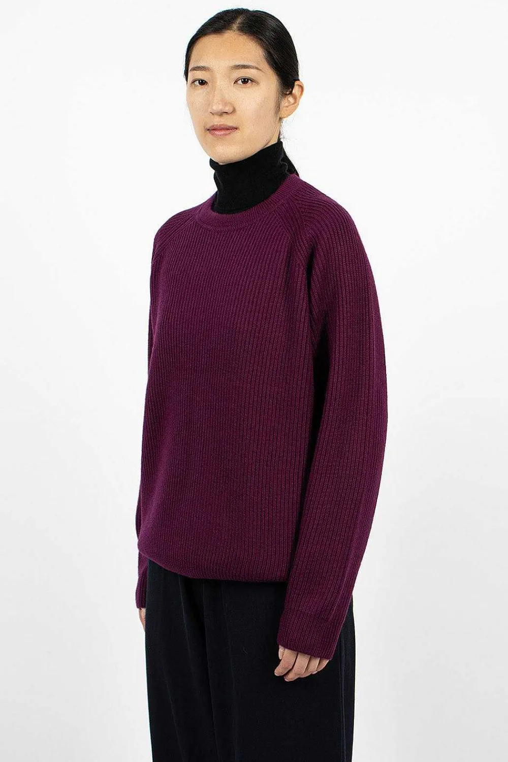 6397 Ribbed Raglan Crewneck Plum| Knitwear