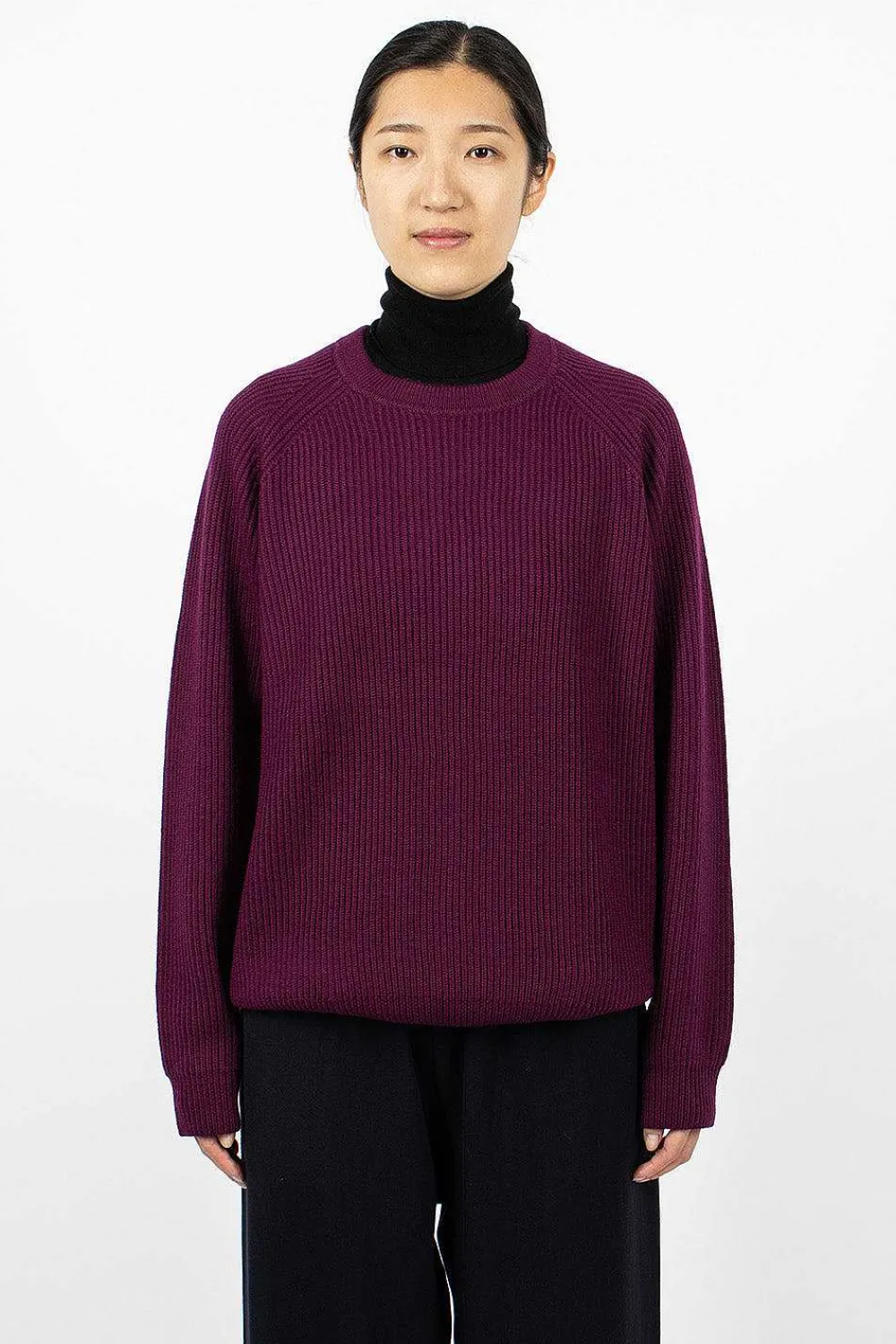 6397 Ribbed Raglan Crewneck Plum| Knitwear