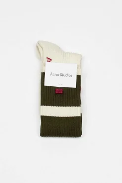 Acne Studios Ribbed Stripe Socks Dark Khaki| Tights & Socks
