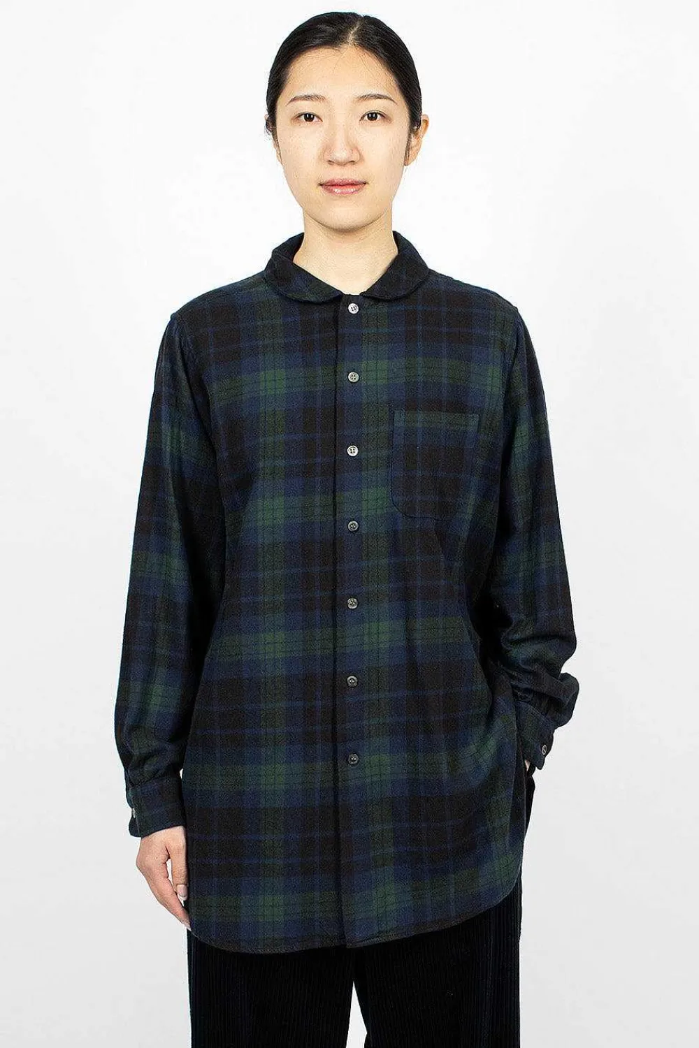Engineered Garments FWK Rounded Collar Shirt Blackwatch Tartan| Tops