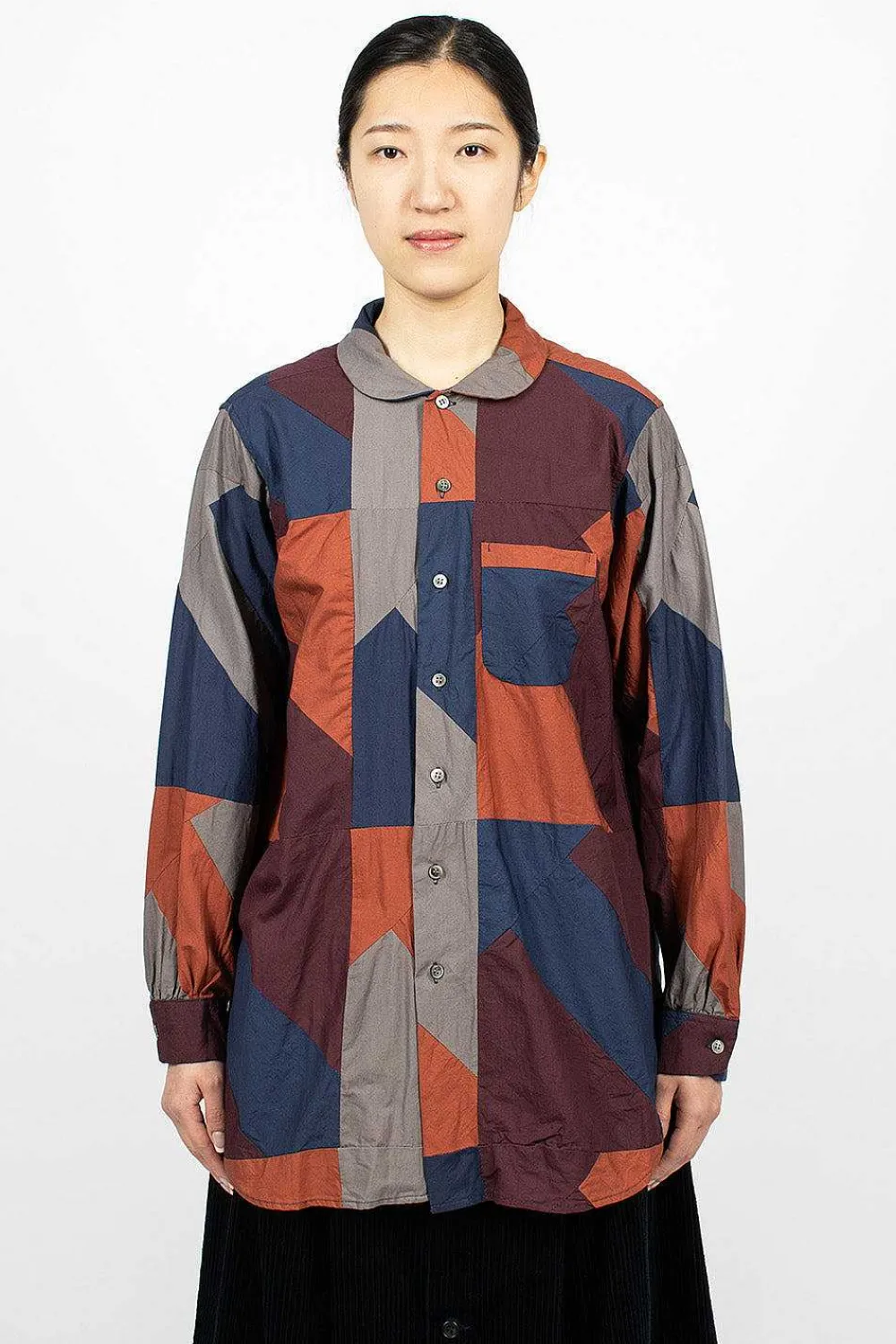 Engineered Garments FWK Rounded Collar Shirt Burgundy/Geo| Tops