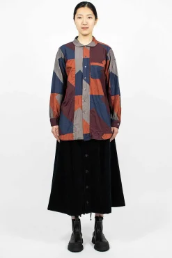 Engineered Garments FWK Rounded Collar Shirt Burgundy/Geo| Shirts