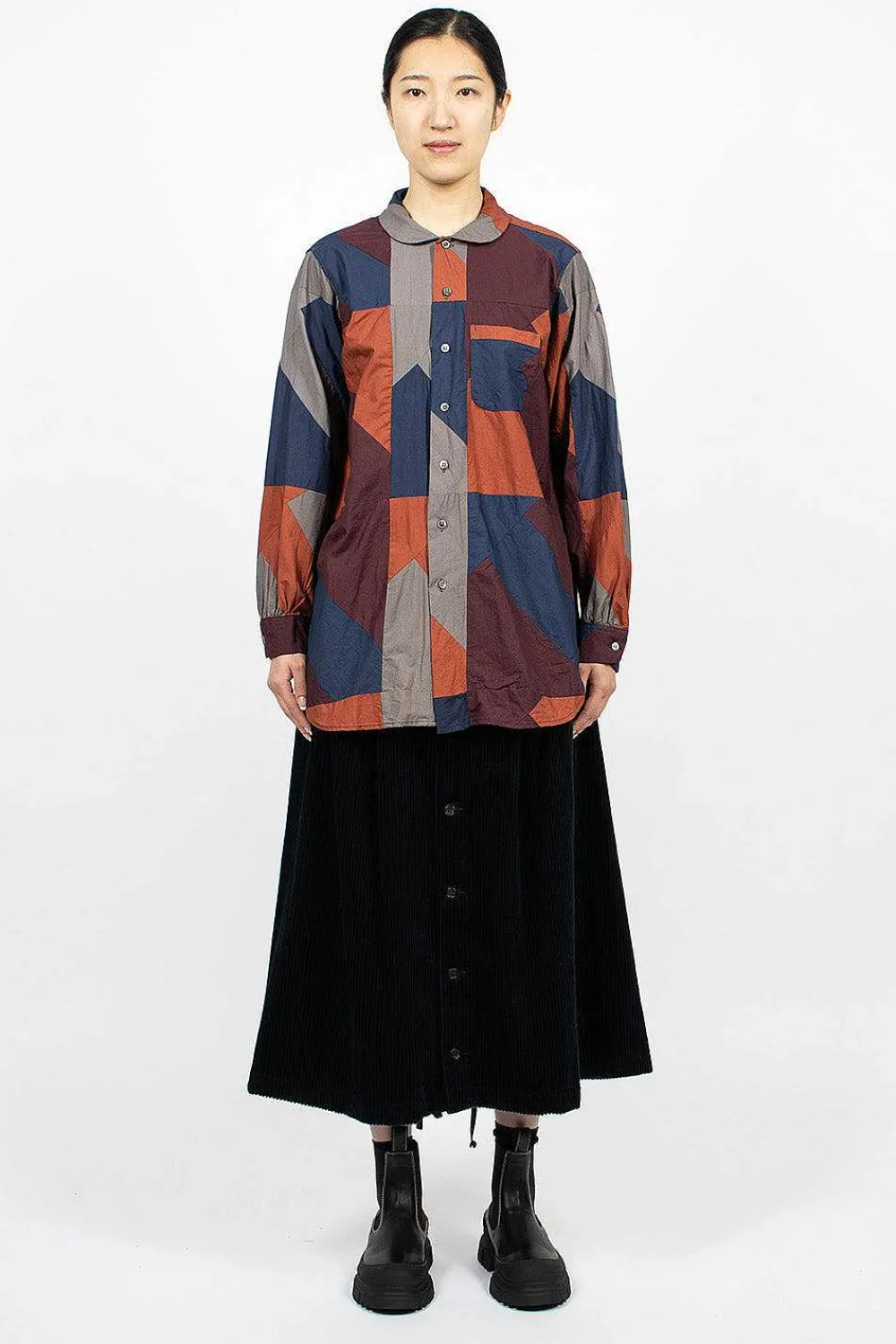 Engineered Garments FWK Rounded Collar Shirt Burgundy/Geo| Shirts