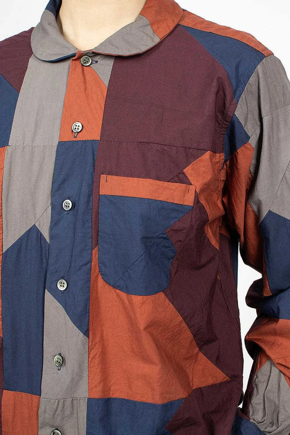 Engineered Garments FWK Rounded Collar Shirt Burgundy/Geo| Shirts