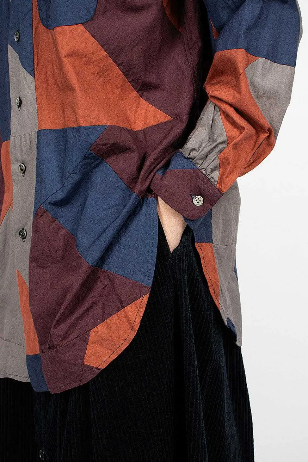 Engineered Garments FWK Rounded Collar Shirt Burgundy/Geo| Shirts