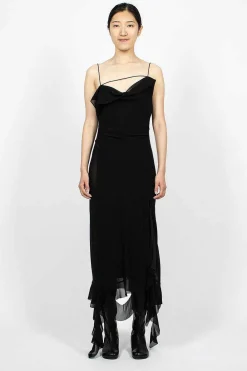 Acne Studios Ruffle Strap Dress Black| Dresses