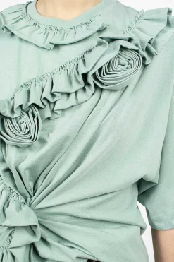 Dries Van Noten Ruffle T-Shirt Light Blue| Tops