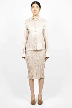 Acne Studios Satin Button-Up Shirt Pebble Beige| Shirts