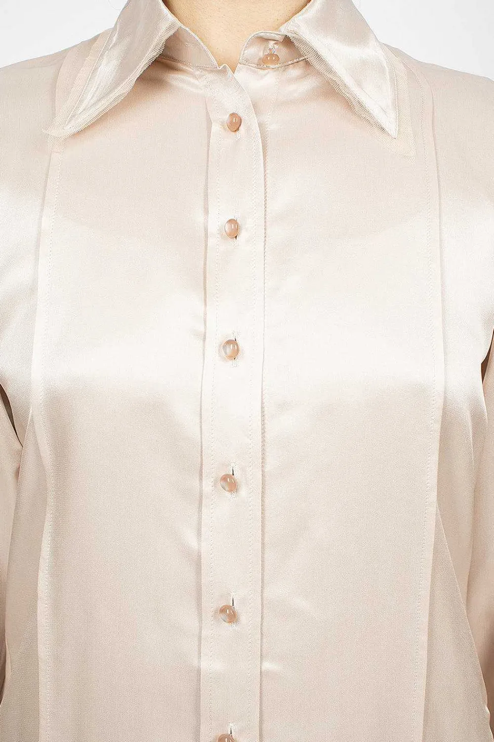 Acne Studios Satin Button-Up Shirt Pebble Beige| Shirts