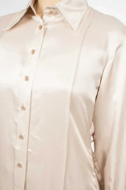 Acne Studios Satin Button-Up Shirt Pebble Beige| Shirts