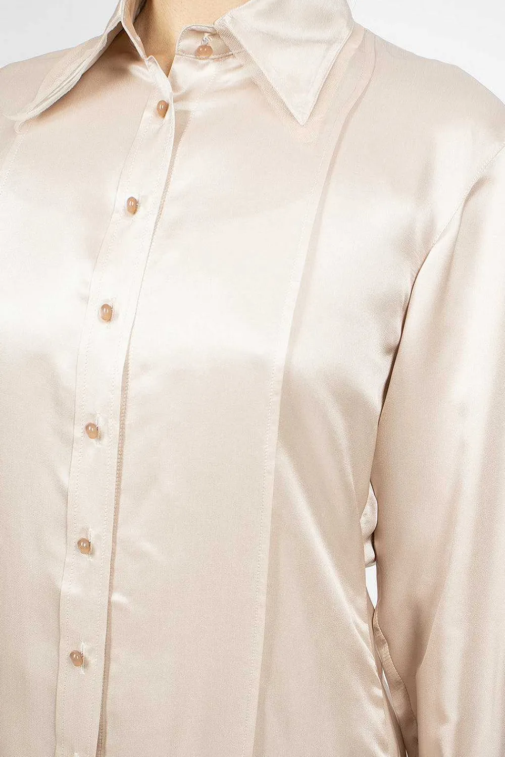 Acne Studios Satin Button-Up Shirt Pebble Beige| Shirts