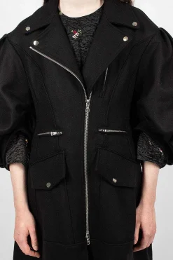 Simone Rocha Sculpted Biker Detail Coat Black| Outerwear