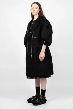 Simone Rocha Sculpted Biker Detail Coat Black| Outerwear