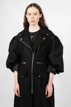 Simone Rocha Sculpted Biker Detail Coat Black| Outerwear