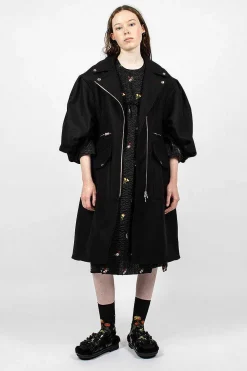 Simone Rocha Sculpted Biker Detail Coat Black| Outerwear