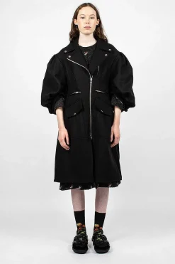 Simone Rocha Sculpted Biker Detail Coat Black| Outerwear