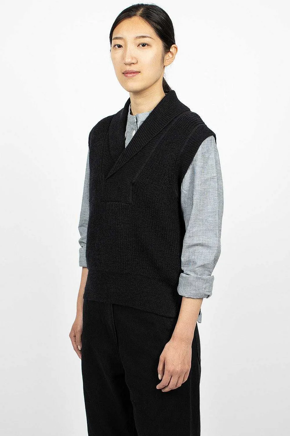 Margaret Howell Shawl Collar Slipover Ink| Tops
