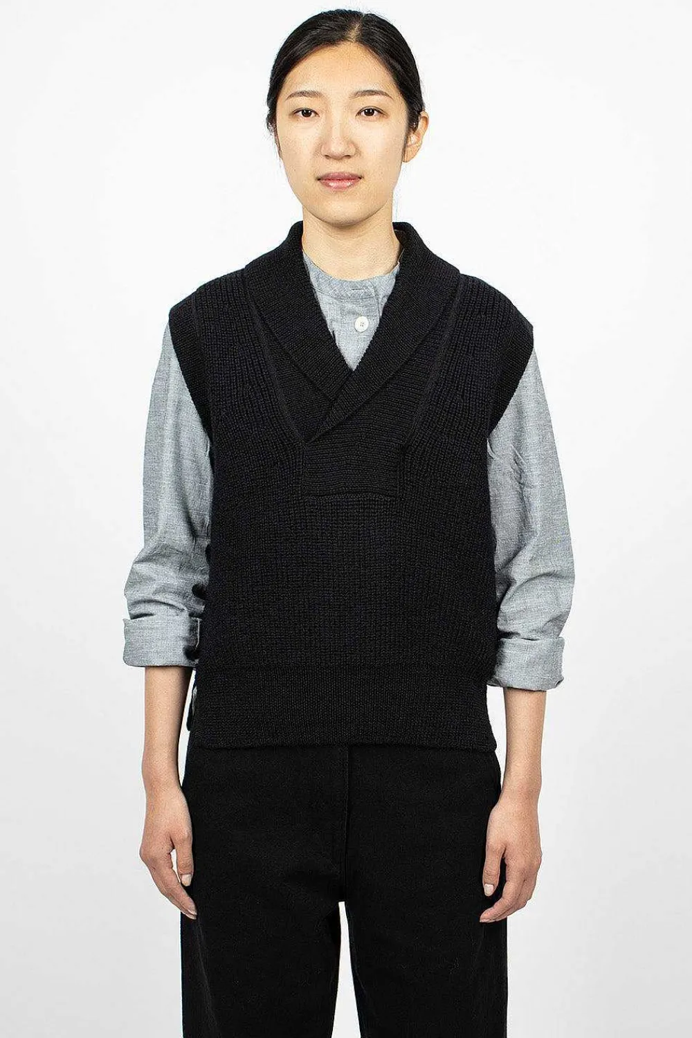Margaret Howell Shawl Collar Slipover Ink| Tops