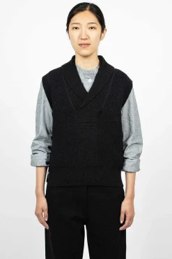 Margaret Howell Shawl Collar Slipover Ink| Knitwear