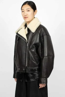 Acne Studios Shearling Jacket Dark Brown| Outerwear