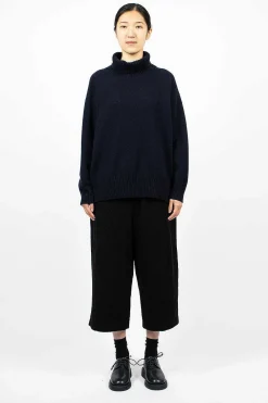 Toujours Side Slit Pullover Turtleneck Navy| Knitwear