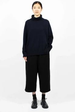 Toujours Side Slit Pullover Turtleneck Navy| Knitwear