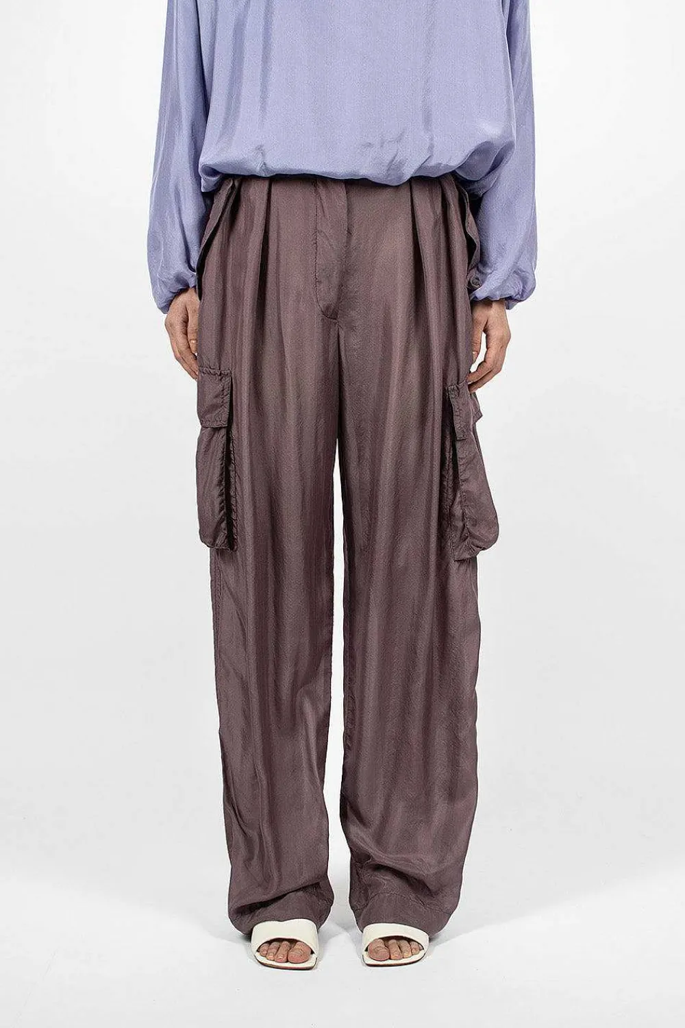 Dries Van Noten Silk Cargo Pants Brown| Trousers