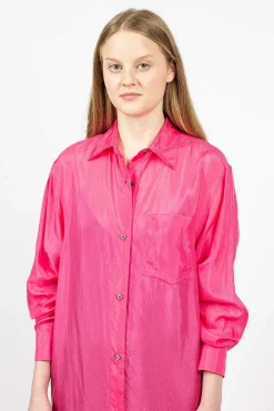 Dries Van Noten Silk Shirt Dress Fuchsia| Dresses