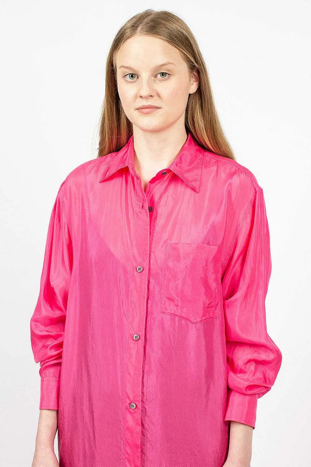 Dries Van Noten Silk Shirt Dress Fuchsia| Dresses