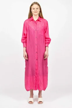 Dries Van Noten Silk Shirt Dress Fuchsia| Dresses