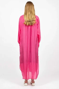 Dries Van Noten Silk Shirt Dress Fuchsia| Dresses