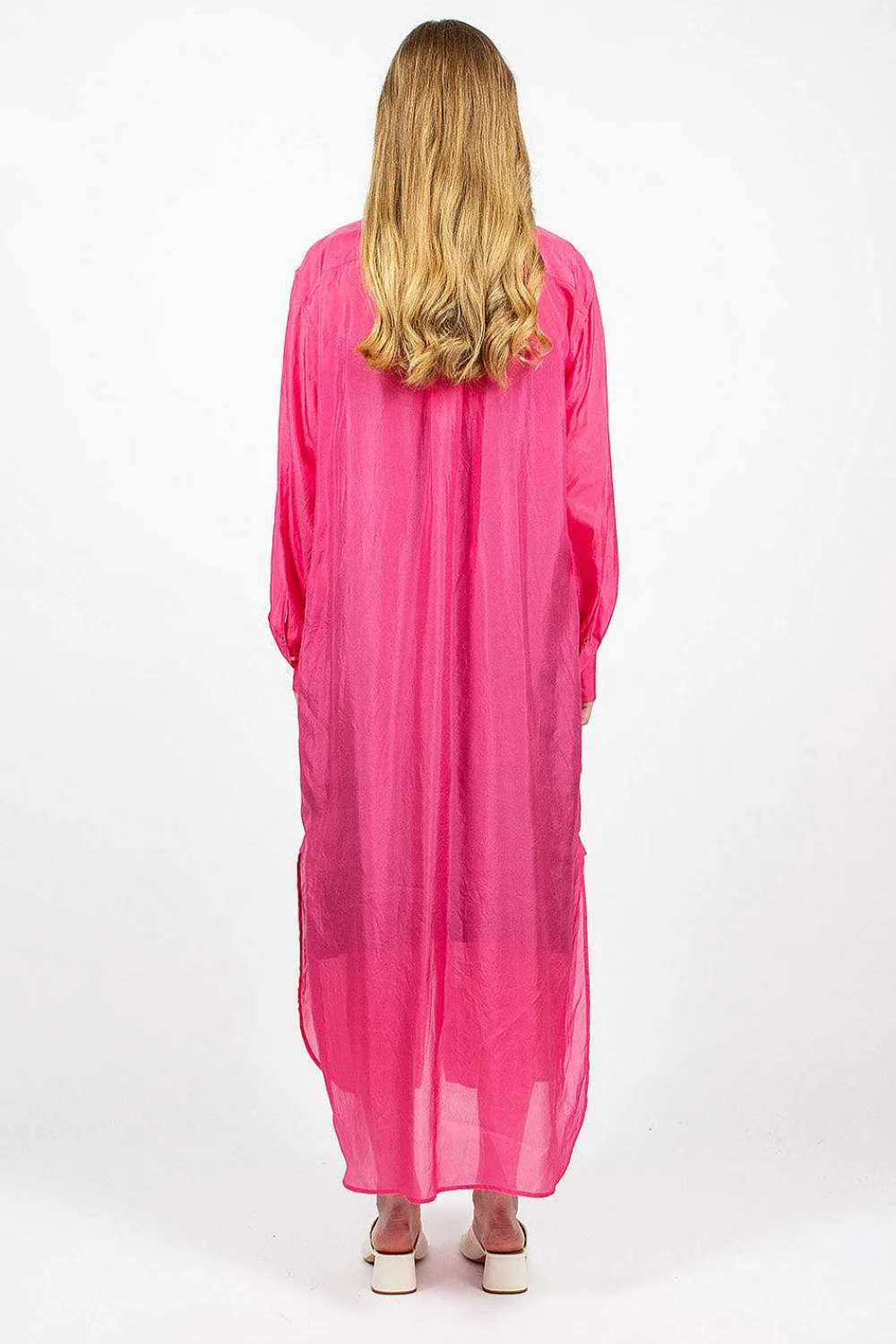 Dries Van Noten Silk Shirt Dress Fuchsia| Dresses