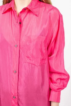 Dries Van Noten Silk Shirt Dress Fuchsia| Dresses