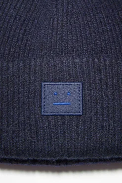 Acne Studios Small Ribbed Beanie Navy| Hats