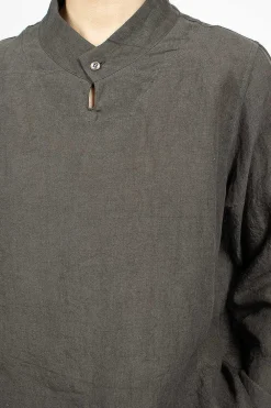 Vlas Blomme Stand Collar Blouse Charcoal| Tops