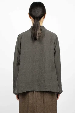 Vlas Blomme Stand Collar Blouse Charcoal| Tops