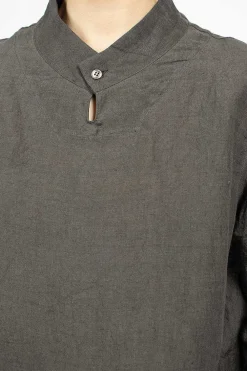 Vlas Blomme Stand Collar Blouse Charcoal| Tops