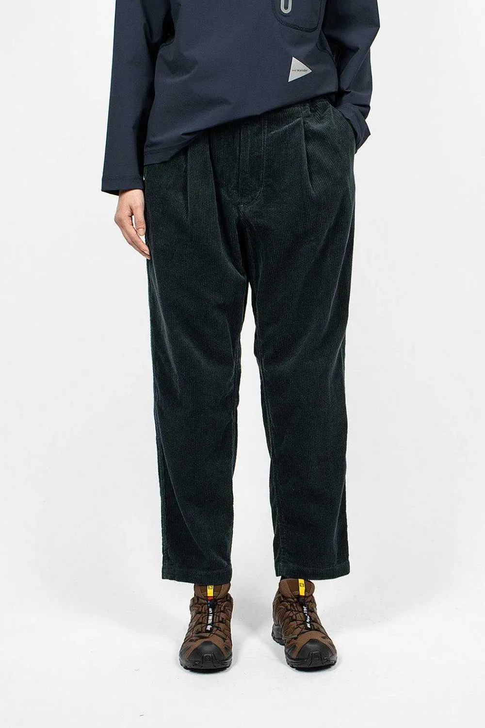 and wander Tapered Corduroy Trouser Blue Green| Trousers