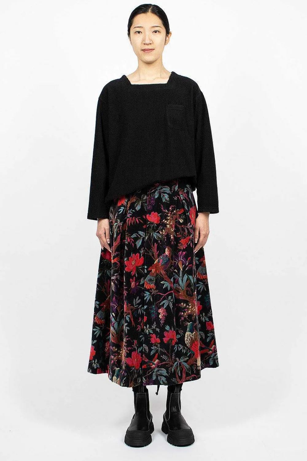 Engineered Garments FWK Tuck Velveteen Skirt Bird Print| Skirts