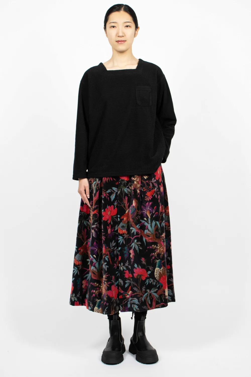 Engineered Garments FWK Tuck Velveteen Skirt Bird Print| Skirts