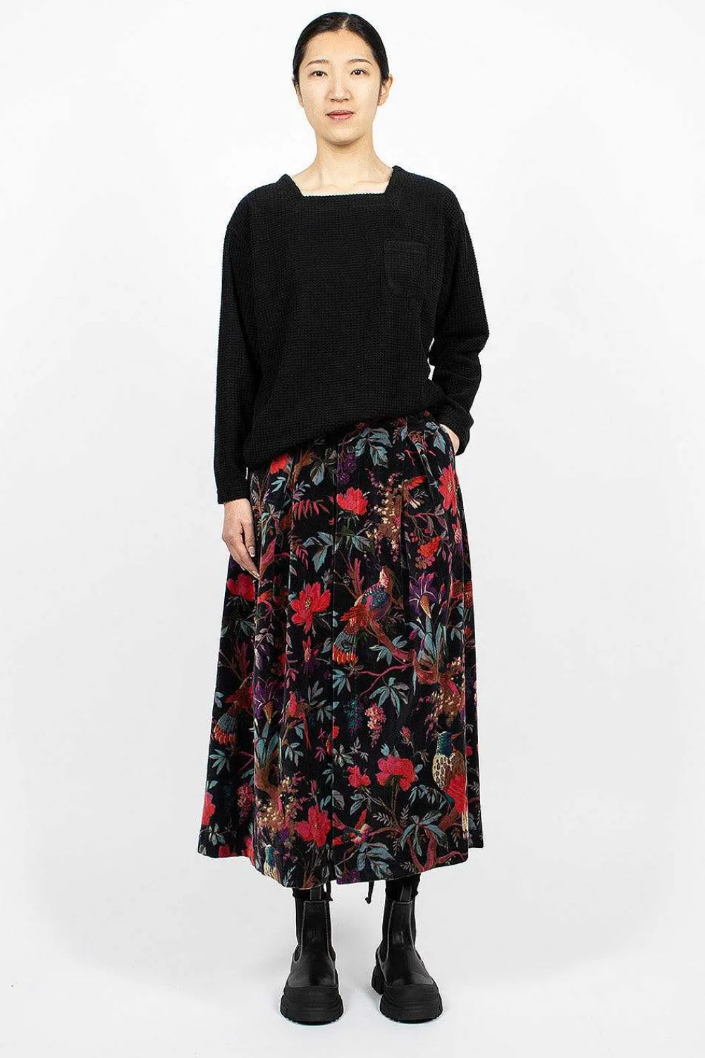 Engineered Garments FWK Tuck Velveteen Skirt Bird Print| Skirts
